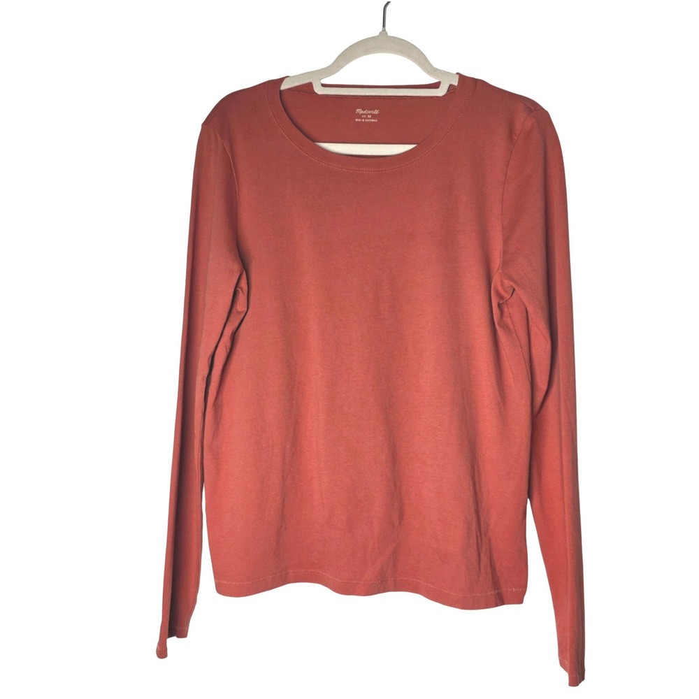 Madewell Womens Long Sleeve Crew Neck T-Shirt Rust Orange Cotton Size M